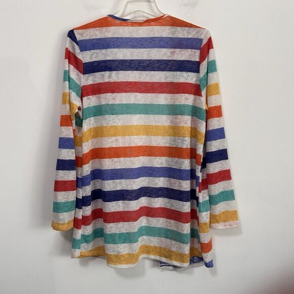 Andree By Unit Rainbow Stripe Cardigan M Open Breathable Long Sleeve Teacher Top - Picture 11 of 11
